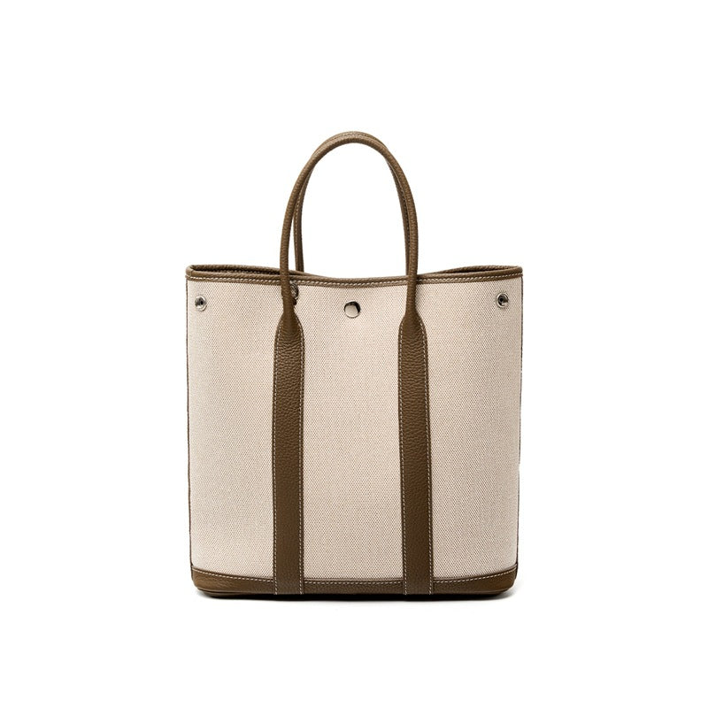 Women's Canvas Stitching Leather High-grade Large Capacity Handbags