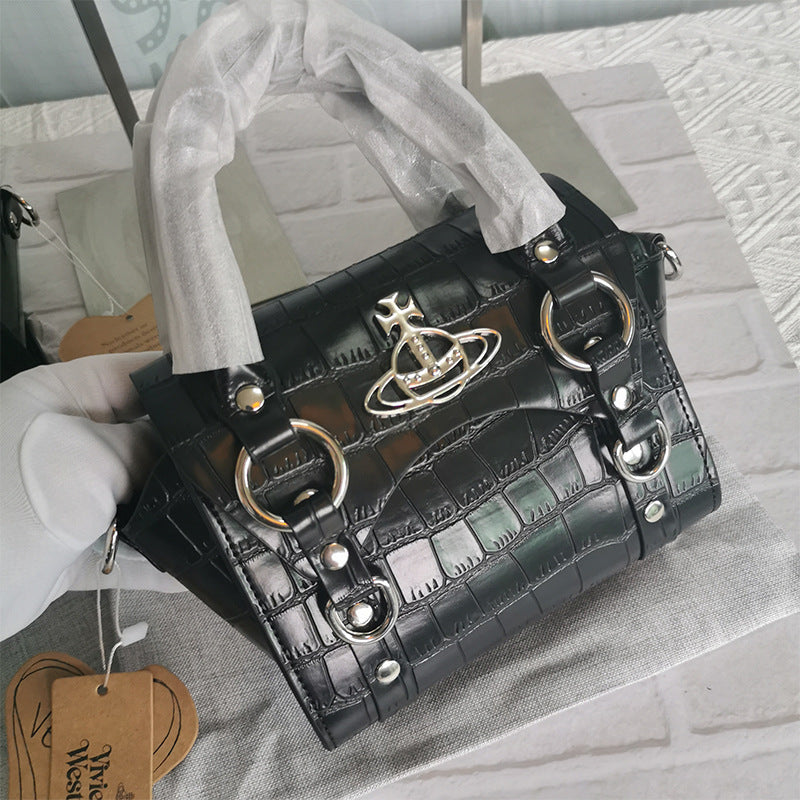 Queen Mother's Female Saturn Crocodile Pattern Patent Crossbody Bags