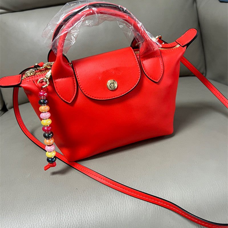 Beaded Dumpling Pen Portable Cowhide Mini Crossbody Bags