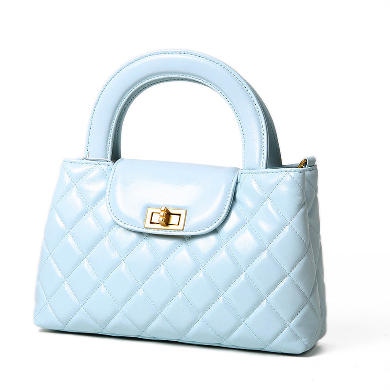 Layer Cowhide Versatile Classic Style Rhombus Chain Bags