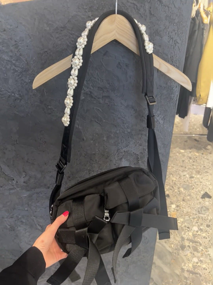 Women's Sweet Pearl Canvas Bow One Crossbody Bags