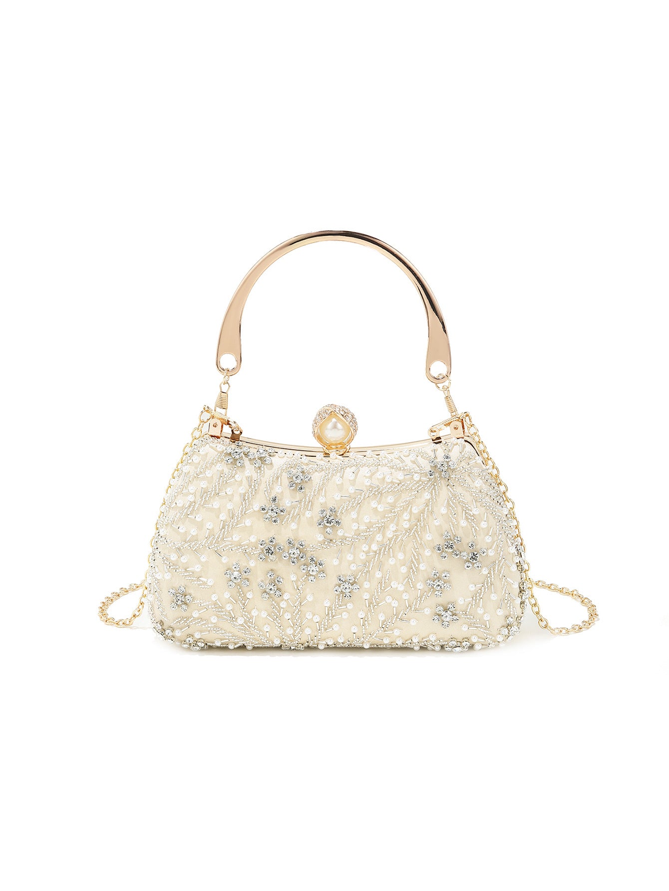 Retro Handmade Pearl Embroidery Stringed Pearls Rhinestone Portable Wedding Evening Bags