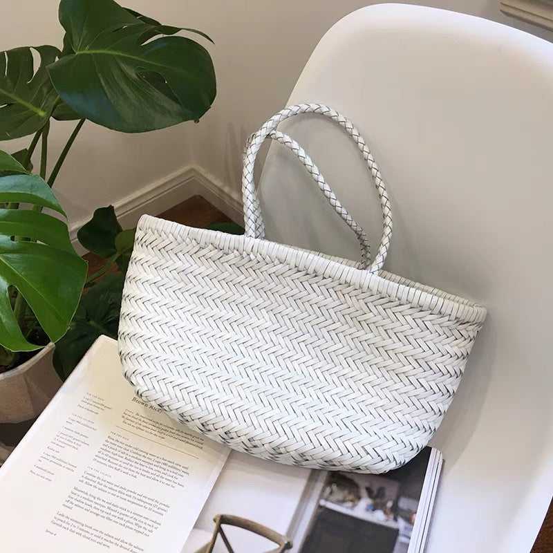 Women's French Style Vegetable Basket Cowhide Hand-woven Bags