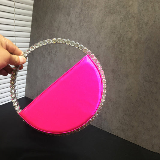 Women's Diamond Round Hand French Minority Satin Evening Bags