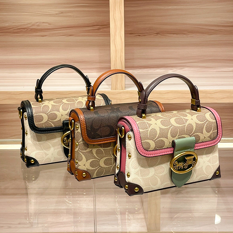 Women's Popular Niche Printing Color Contrast Box Crossbody Bags
