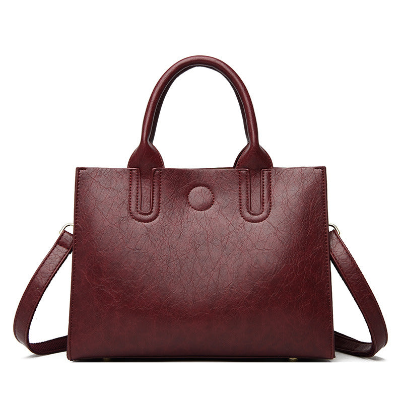 Women's Wax Leather Double Front High-grade Simple Tote Bags