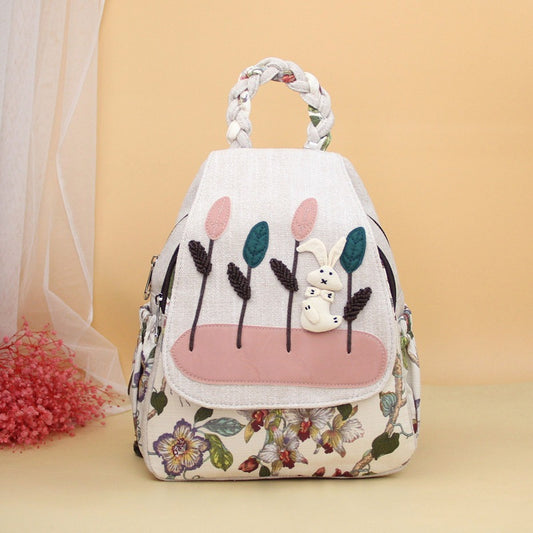 Adorable Rabbit Woven Portable Artistic Cute Lightweight Backpacks