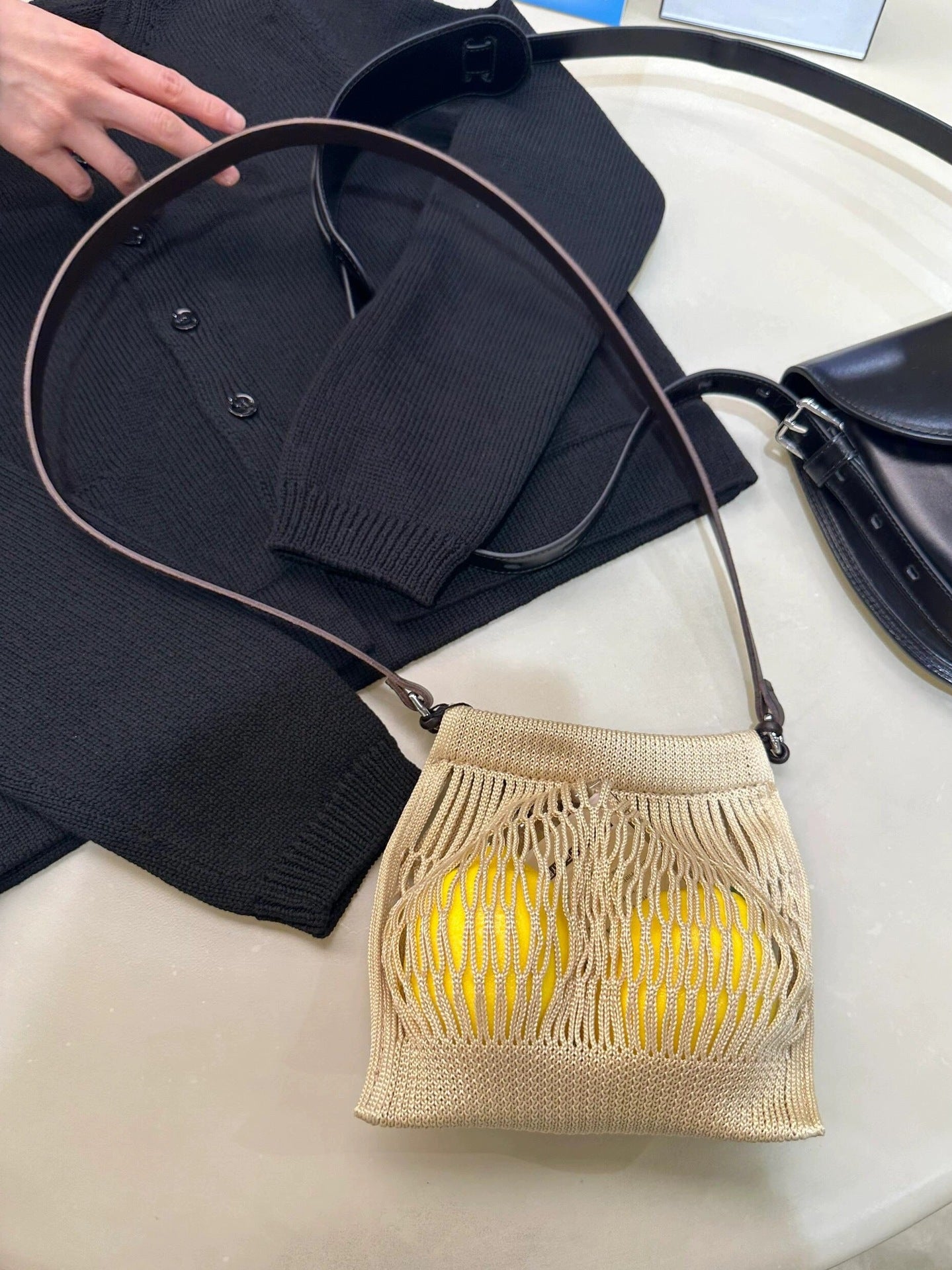 Size Medium Mesh Pocket Concave Shape Design Crossbody Bags
