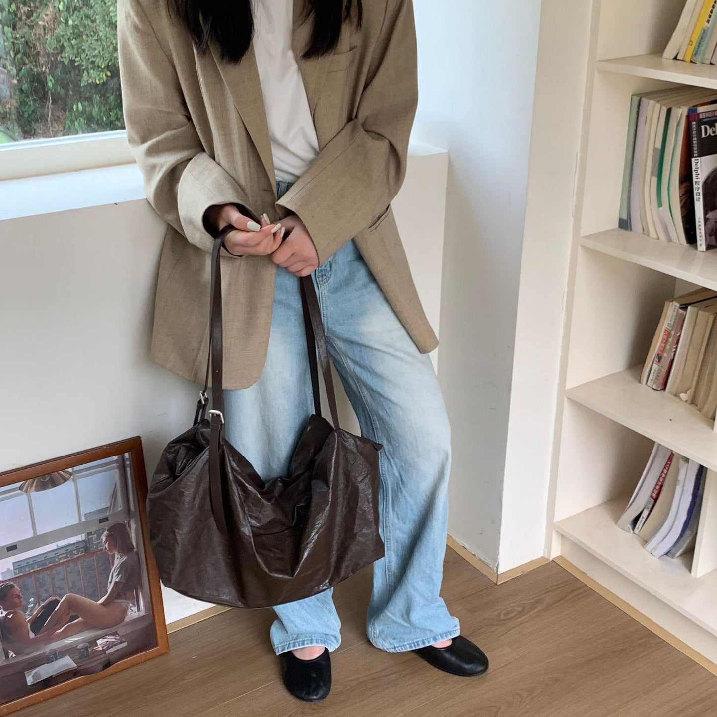 Korean Style Single Soft Leather Large Bags