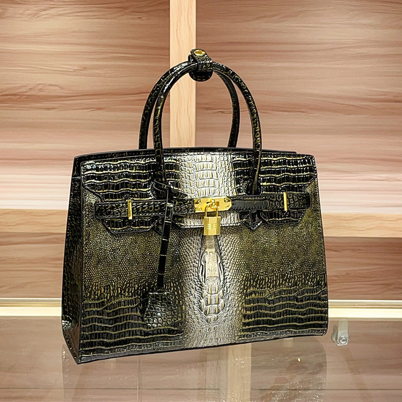 Women's High-grade Crocodile Pattern Genuine Leather Platinum Crossbody Bags