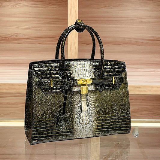 Women's High-grade Crocodile Pattern Genuine Leather Platinum Crossbody Bags