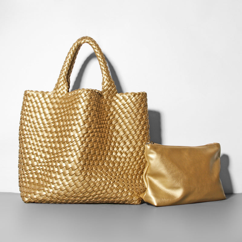 Soft Leather Woven Big Vegetable Basket Handbags