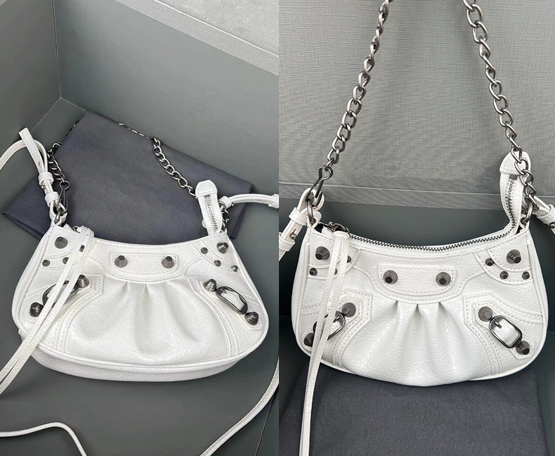Motorcycle Female Personality Hot Chain Rivets Shoulder Bags