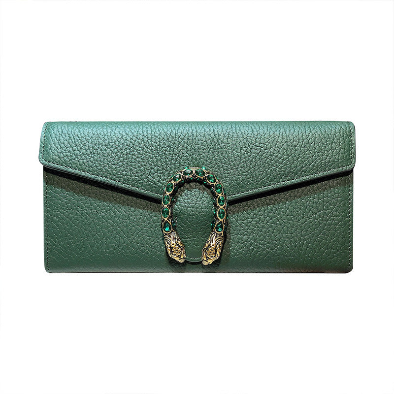 Women's Leather Long Large Capacity First Layer Bags