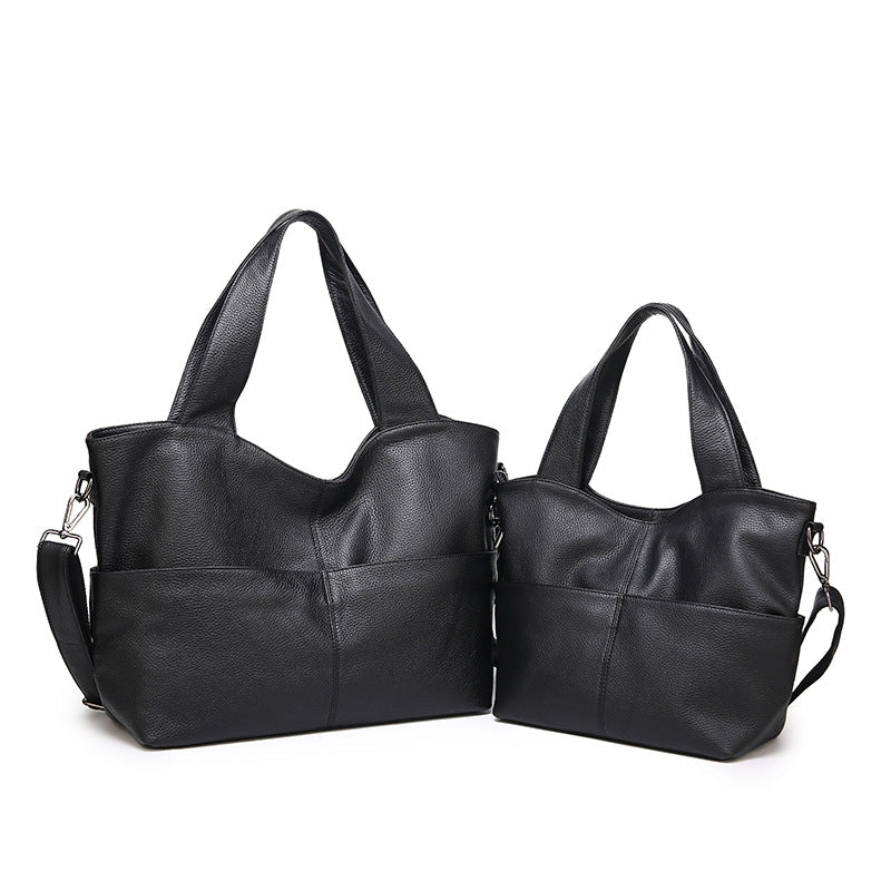 Women's Cow Leather Style Simple Soft Big Shoulder Bags