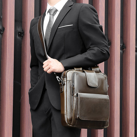 Men's Wax Waterproof Large Capacity Inch Computer Men's Handbags