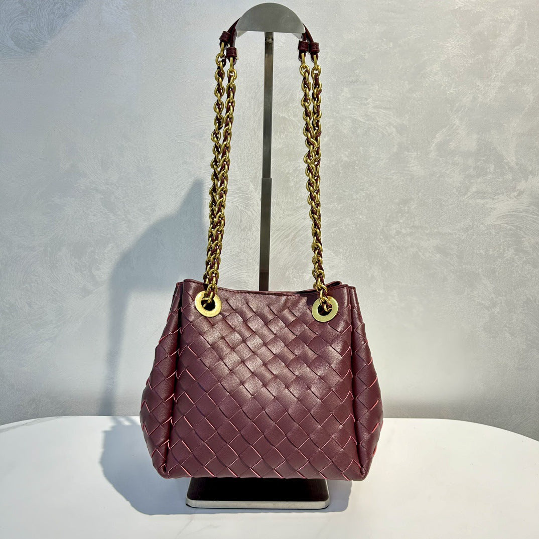 Women's Parachute Handmade Genuine Leather Woven Shoulder Bags