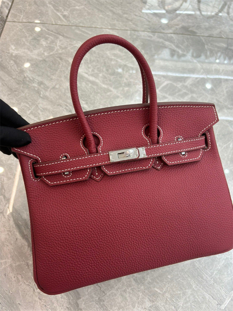 Women's Milkshake White Lychee Pattern First Layer Bags