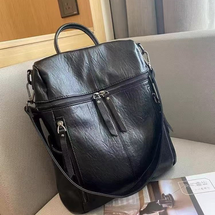 Women's Leather Stitching Large Capacity Korean Style Backpacks