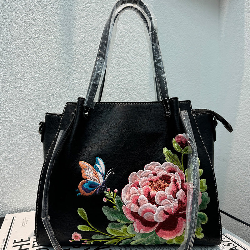 Women's Peony Vintage Embroidered Chinese Style Large Bags