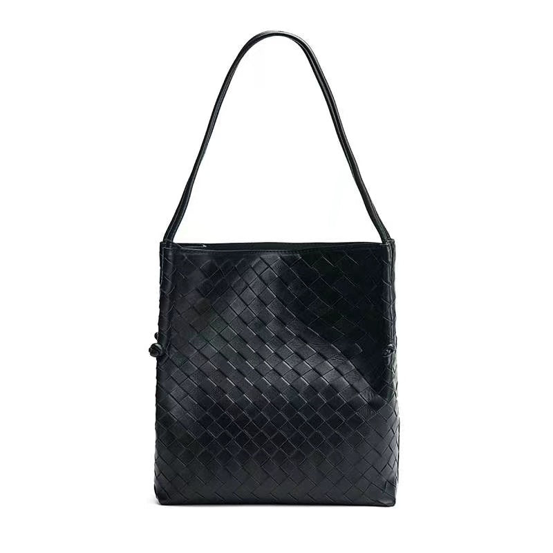 Women's Sheepskin Combination Commute Stylish Textured Woven Shoulder Bags