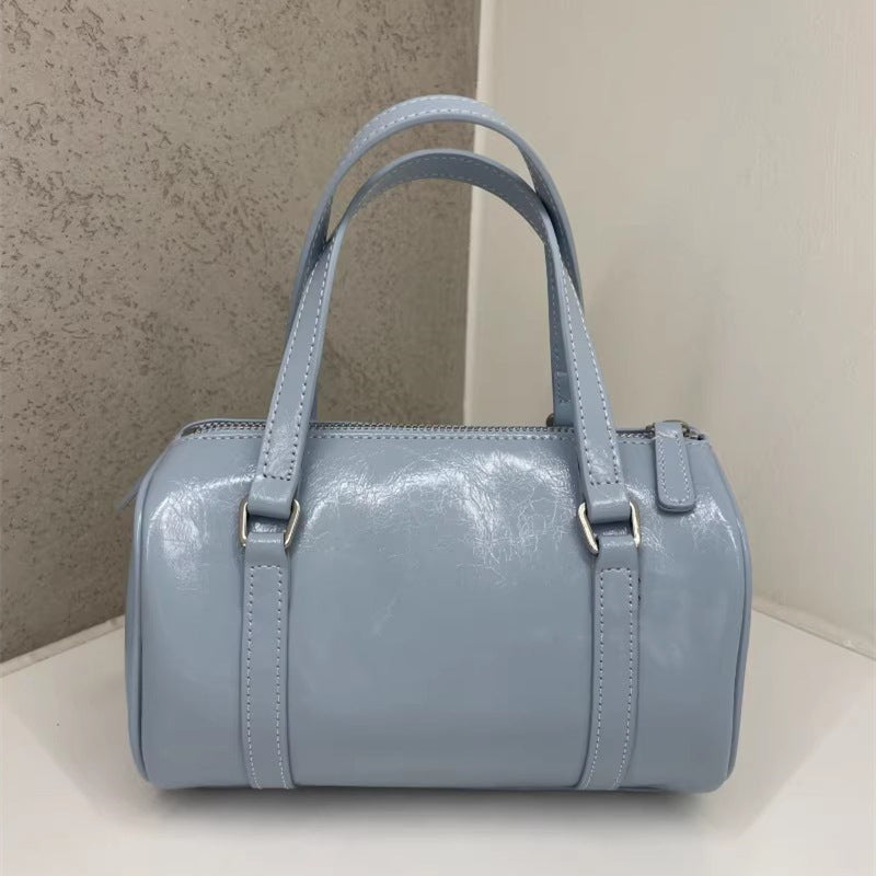 Women's Wax Cowhide Pillow Korean Style Size Shoulder Bags