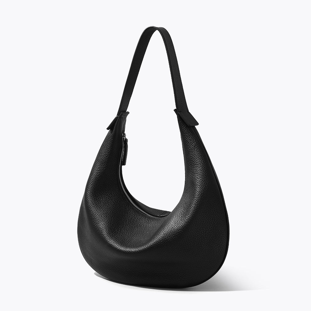 Women's Layer Cowhide Croissant Simple Style Fashion Commuter Underarm Lychee Bags