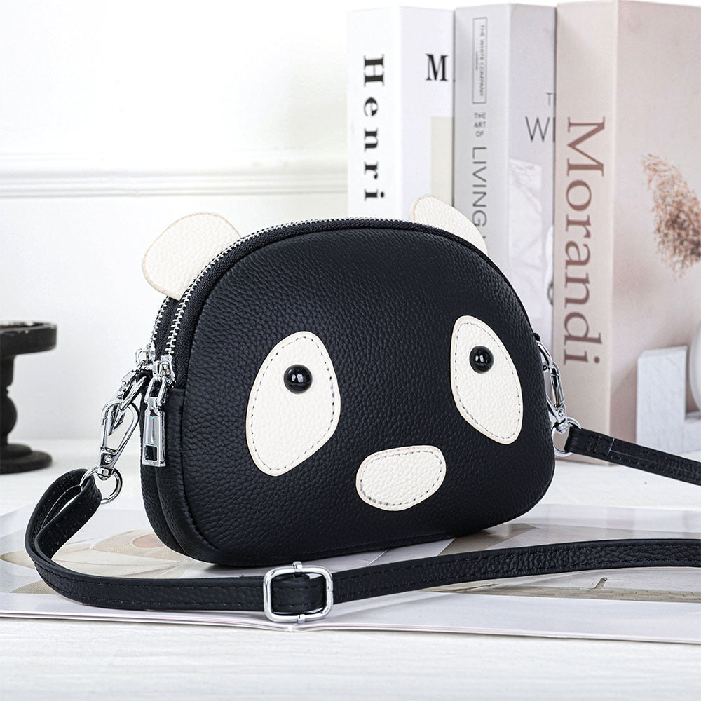 Women's Layer Cowhide Cartoon Cute Panda Fashion Crossbody Bags