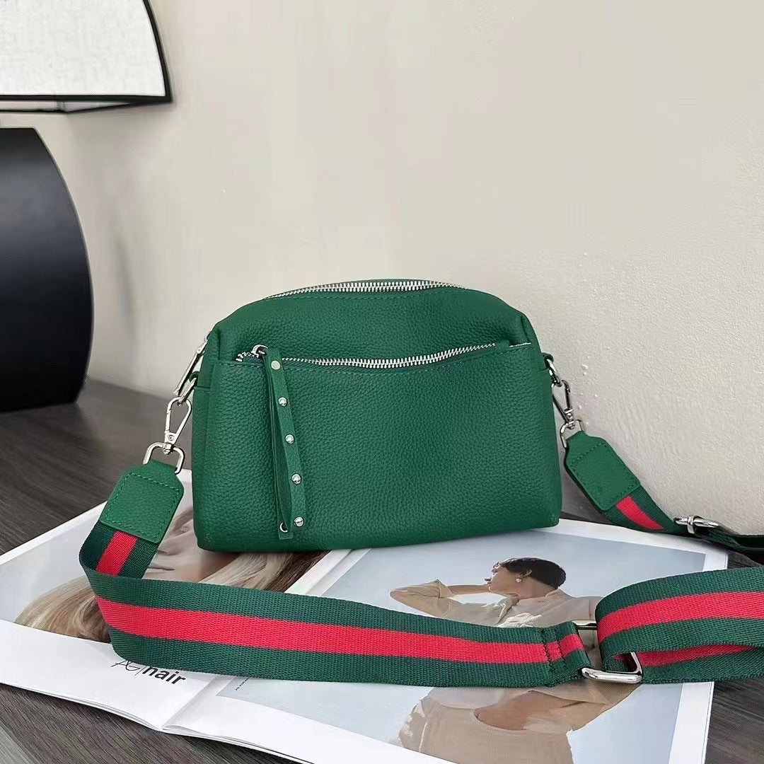 Women's Genuine Leather Wide Strap Cowhide Fashion Crossbody Bags