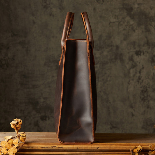 Men's First Layer Cowhide Business Commute Vintage Men's Handbags