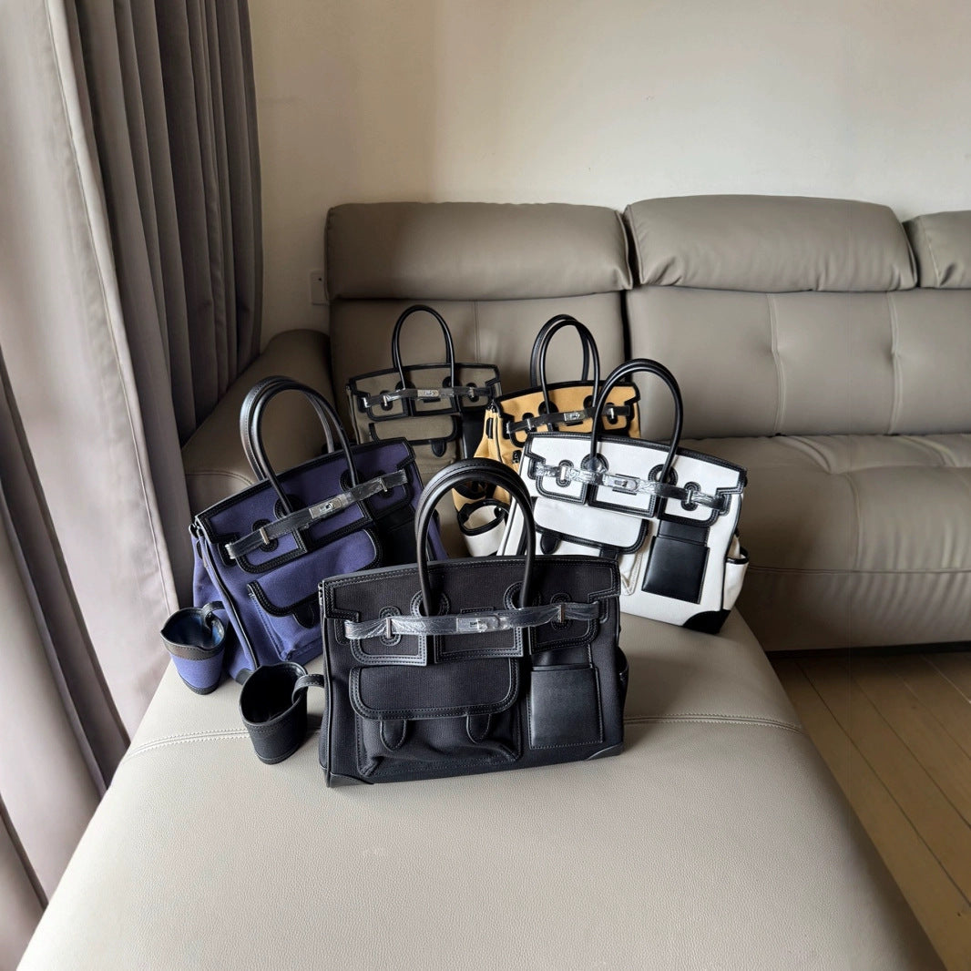 Comfortable New Canvas Stitching Drawstring Layer Crossbody Bags