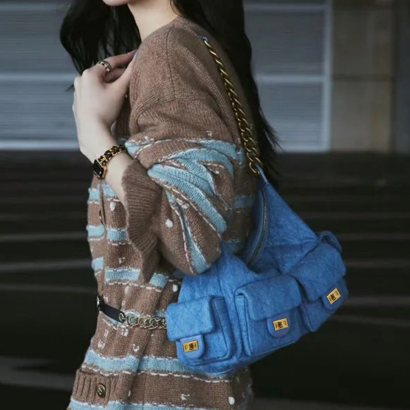 Innovative Women's Washed Chain Underarm Jeans Shoulder Bags