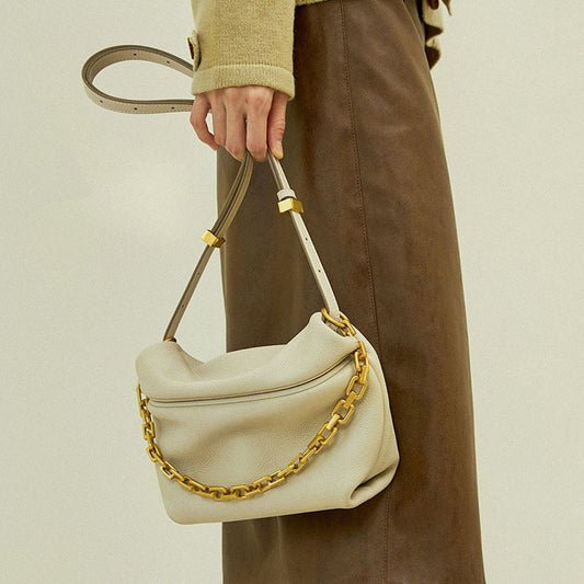 Women's Leather Folds Cloud Fashion Chain Dumpling Shoulder Bags
