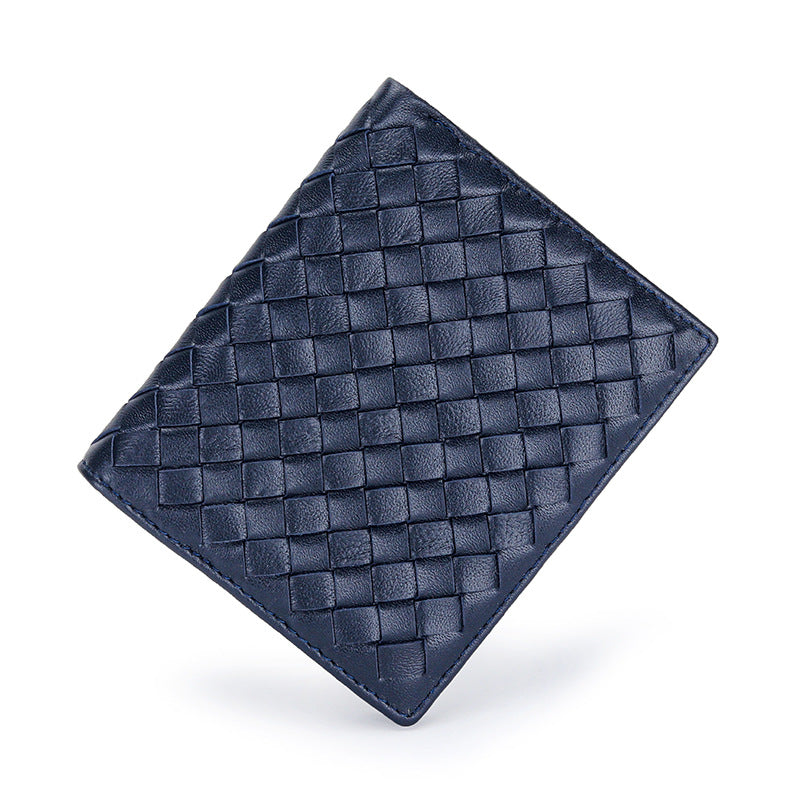 Women's & Men's & Sheepskin Hand-woven Short Genuine Leather Classic Fold Large Capacity Men's Wallets