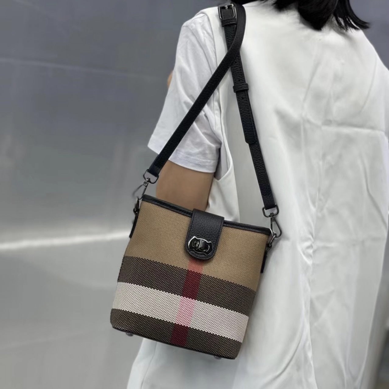 Women's Checked Top Layer Cowhide Cloth Fashion Crossbody Bags