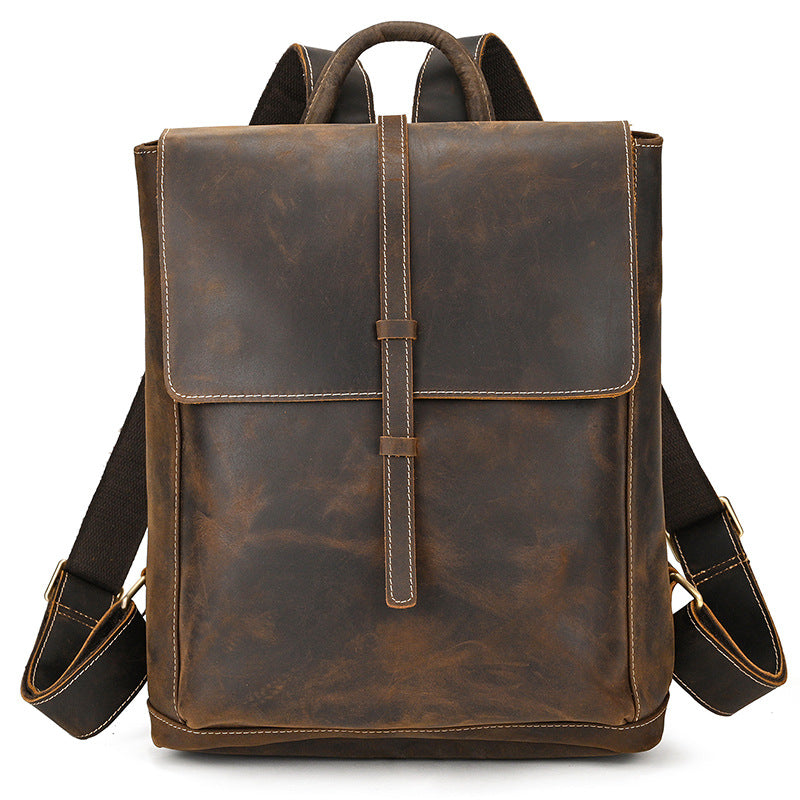 Horse Leather Unisex Inch Flip Layer Backpacks