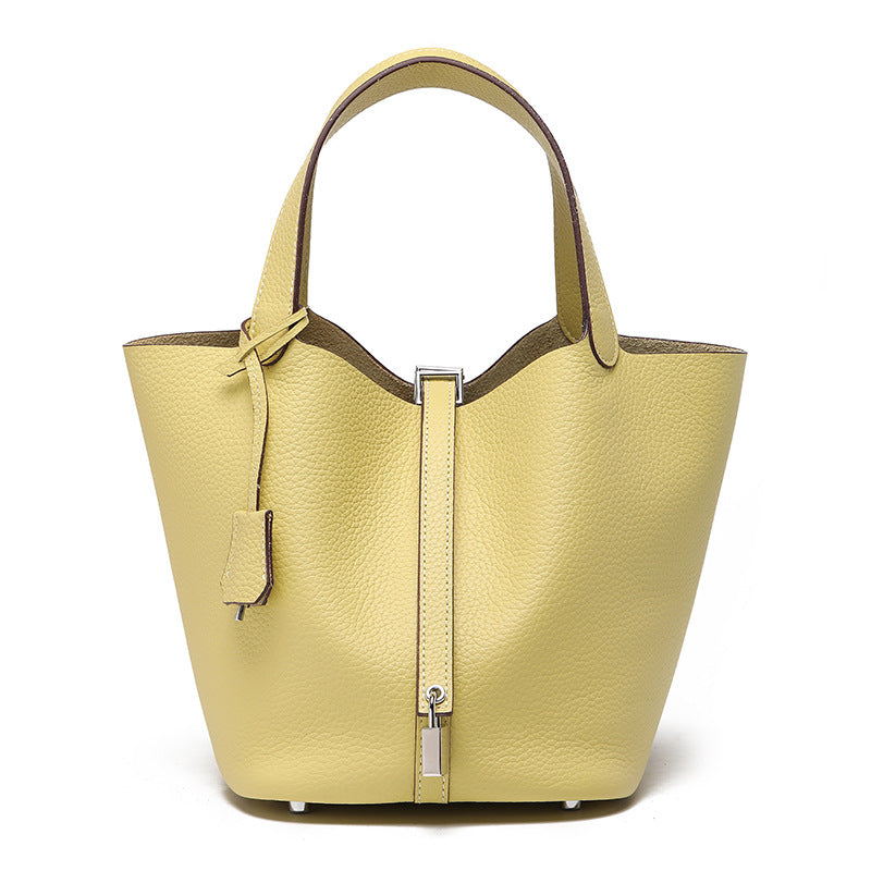 Women's Quality First Layer Cowhide Niche Basket Leather Large Bags