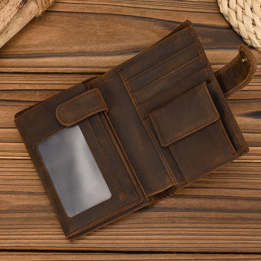 Men's Leather Short Three-fold With Pocket Two-fold Men's Wallets