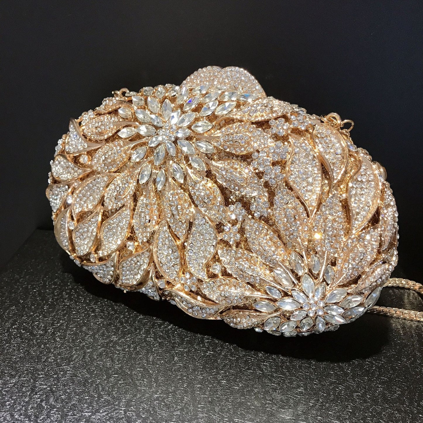 Women's Leaf Flower Diamond Banquet Clutch Hollow Evening Bags