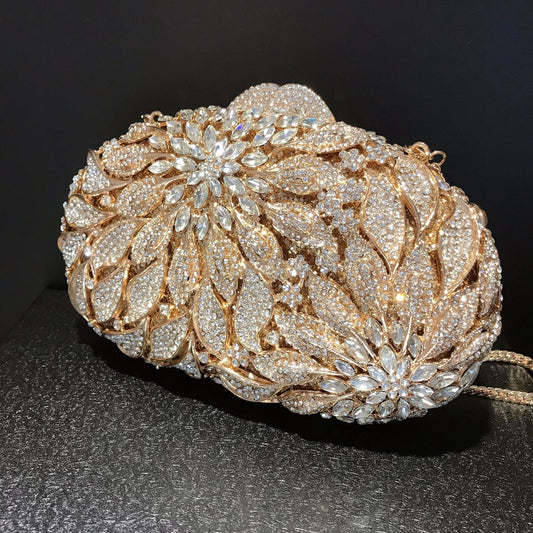 Women's Leaf Flower Diamond Banquet Clutch Hollow Evening Bags