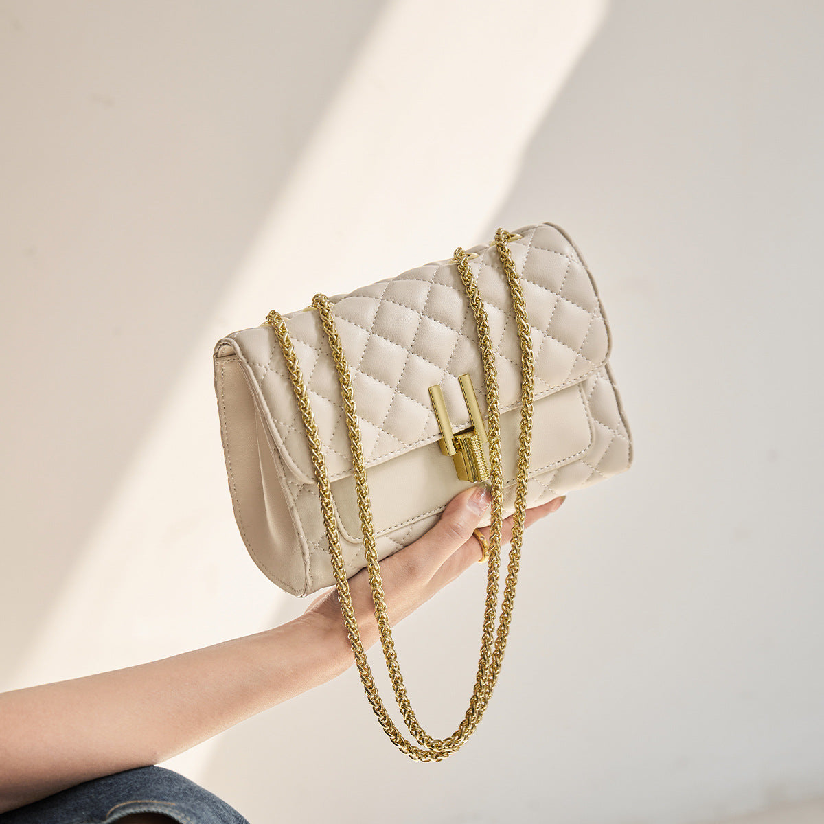 Women's Genuine Leather Classic Style Rhombus Chain Shoulder Bags