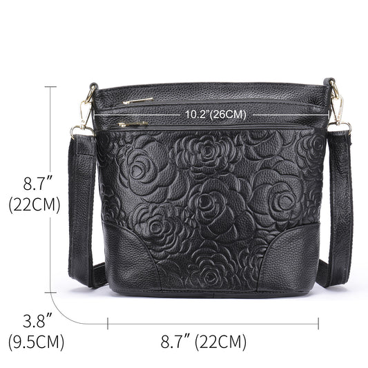 Women's Genuine Leather Embossed Mother First Layer Cowhide Multi Compartment Shoulder Bags