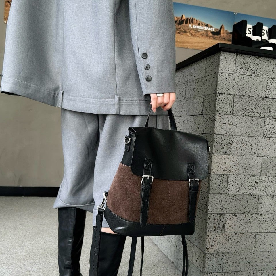 Women's Matte Leather Contrast Color Large Capacity Bags