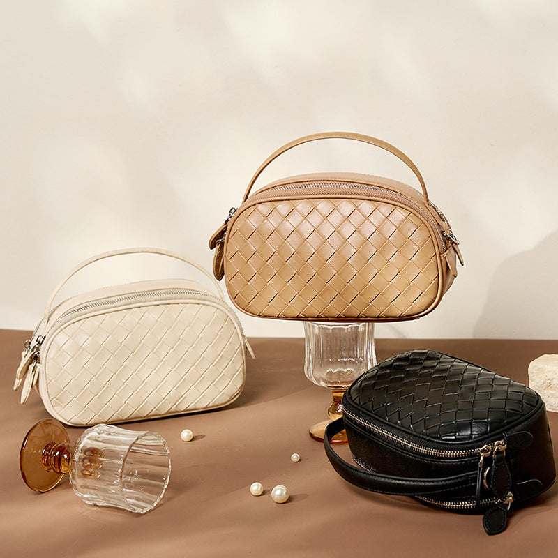 Women's Summer Genuine Leather Portable Fashion Woven Crossbody Bags