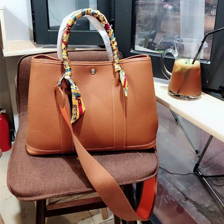 Women's Cow Leather Simplicity Portable Big Shopping Handbags