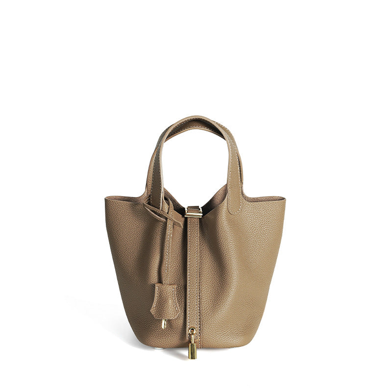 Women's Quality First Layer Cowhide Niche Basket Leather Large Bags