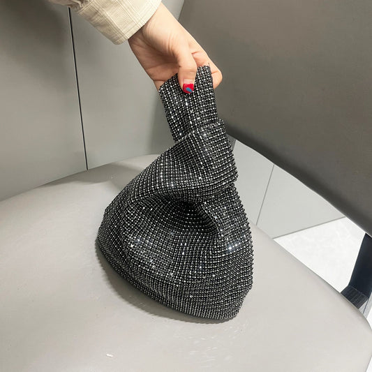 Women's Shiny Rhinestone Handmade Hand Holding Dinner Handbags