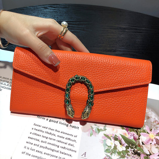 Women's Leather Long Large Capacity First Layer Bags