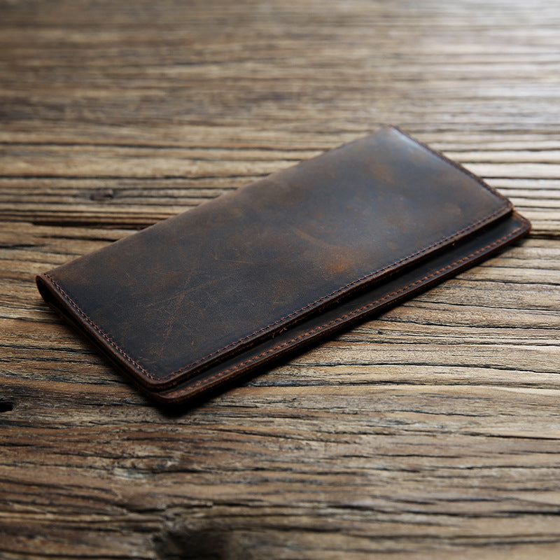 Men's Retro Leather Long First Layer Cowhide Simple Crazy Horse Men's Wallets