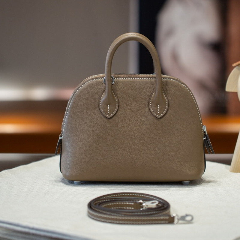 Line Steel Hardware Layer Leather Mini Shell Handbags